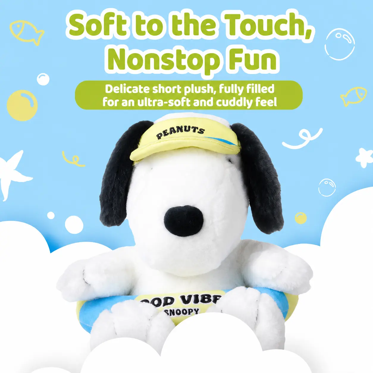 MINISO Snoopy “Ring Around the World” Series #12 – Cute Sitting Pool Float, Snoopy Plush Doll — A soothing gift for friends, Back To School