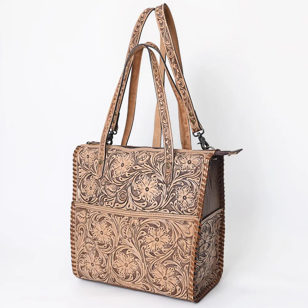 American Darling Hand-Tooled Floral Leather Backpack Tote for Women – Genuine Western Convertible Bag with Adjustable Straps and Dual Handles