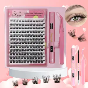 Curl Wispy Individual False Eyelash with Lash & Tweezers Kit, 1 Box Natural Self Grafting DIY Segmented Eyelash, Diy Cluster Lashes, Makeup