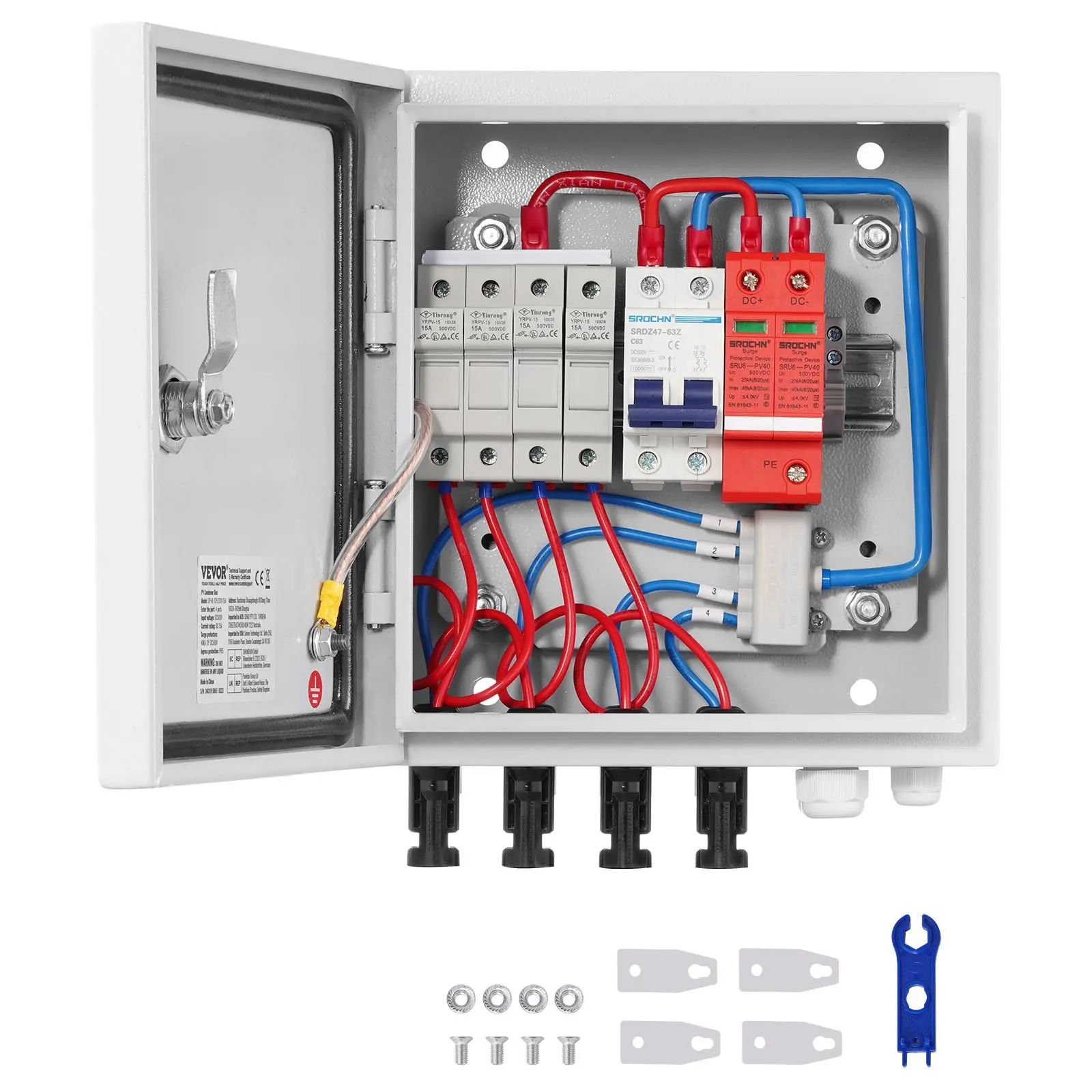 【summerfinds】VEVOR Solar PV Combiner Box 4 String 15A for Solar Panel System Steel Case IP65