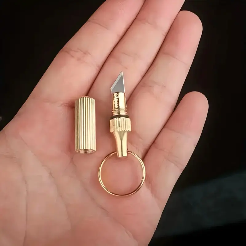 Precision Mini Utility Keychain – Compact Pocket Cutter with Hidden Blade & Gold Metal Body