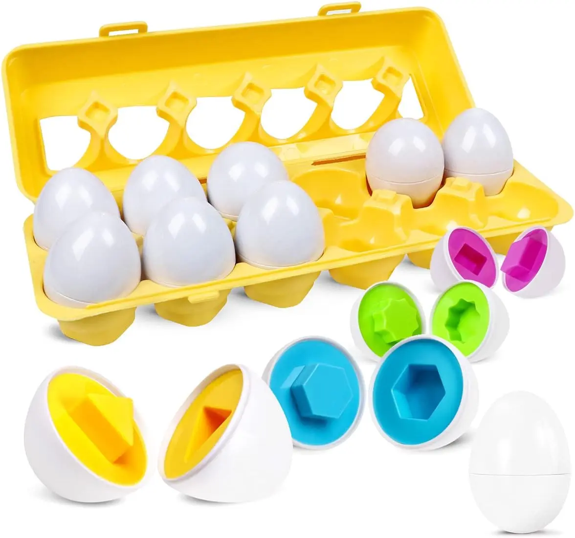12pcs Unisex Montessori Inspired Easter Geometric Egg Toy for 3-4 Years - Sturdy Box Included, 11.8x3.9x2.7in,14.07oz Color & Shape Recognition Sorter Puzzle, Early Learning Fine Motor Skill Educational Gift, Yes for Birthday Perfect Gift Idea, Children D