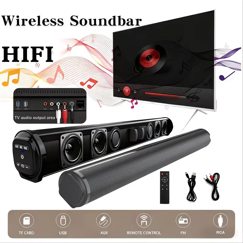 TV Soundbar, Home Theater Wireless Surround Sound PA System with 4 Subwoofers And 2 Air Ducts, Supports AUX, USB, TF Card, TWS And FM Audio Input, Hi-Fi Computer Game Auxiliary Audio Output Sound Bar Speaker, Bass Speakers, Hi-Fi Setup