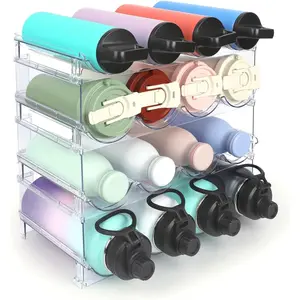 Water Bottle Organizer - 4 Pack Clear Stackable Bottle Storage Rack and  Rack for  Yeti Bottle and Other Tumbler Organizer for Kitchen Cabinets, 4 Tier Hold 16