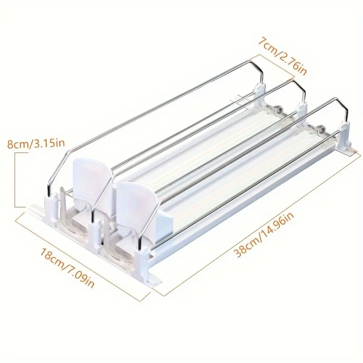 Automatic Can Dispenser Shelf Organizer, Spring-Loaded Drink Pusher for Refrigerator, Household & Retail Supermarket Storage Bin Accessory