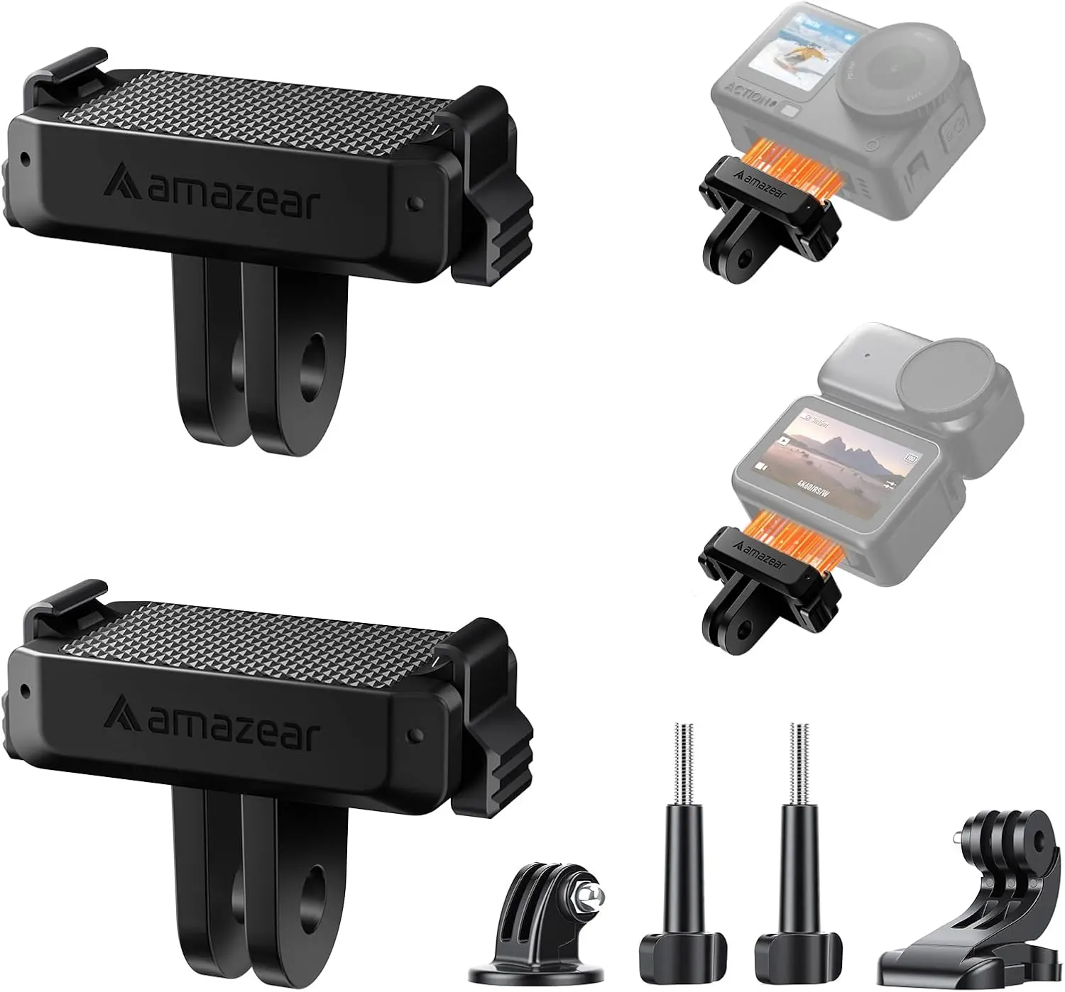 AMAZEAR Magnetic Mount for DJI OSMO Action 6 & Nano Accessories (2 Pack), Quick-Release Extension Base Bracket with 1/4" Adapter for GoPro Tripod/Selfie Stick, Black