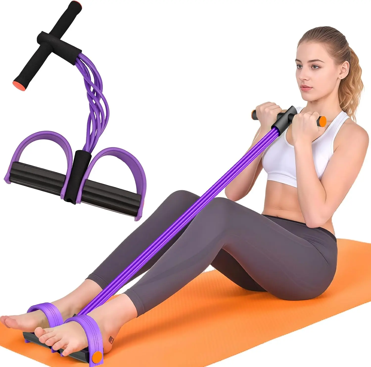 Pedal Resistance Band with Handles, 6-Tubes Natural Rubber Exercise Bands | Upgrade Foot Pedal Resistance Bands for Working Out, Multifunction Fitness Equipment for Abdomen, Waist, Arm, Leg, Pilates Hacole