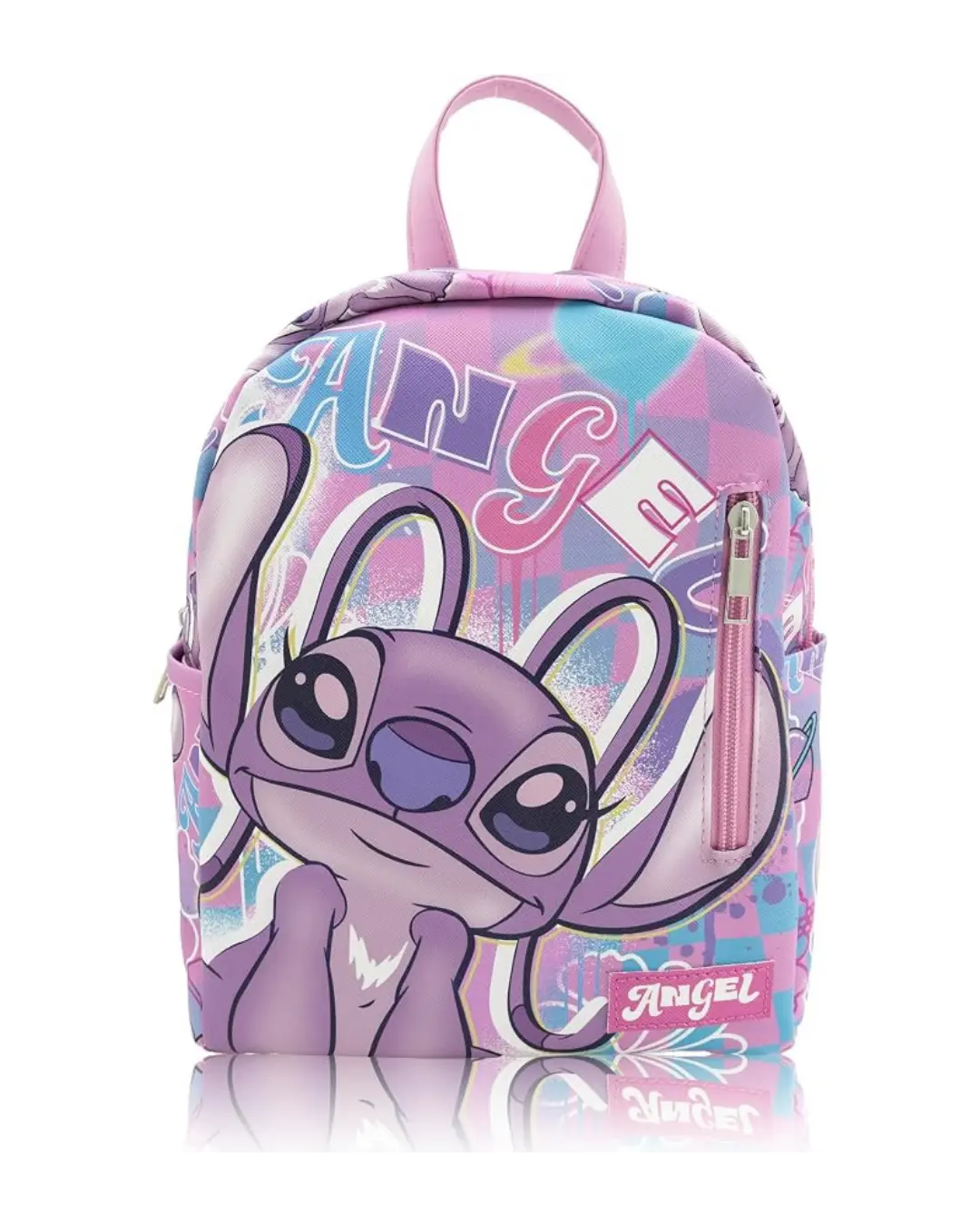 Angel Mini Backpack for Women and Teens, Lilo and Stitch 11 Inch Pink Saffiano Faux Leather