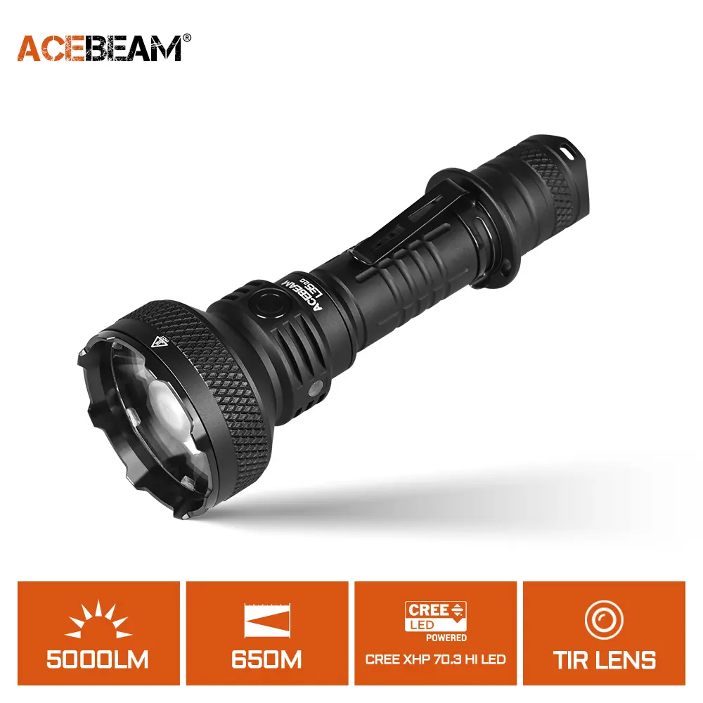 ACEBEAM L35 2.0 Dual Switch LED Powered Pocket Flashlight - 5000 Lumens CREE XHP70.3 HI, USB Port Rechargeable Lithium Ion Cells, IP68 Waterproof, Rugged EDC Tactical Handheld for Outdoor Camping & Hiking