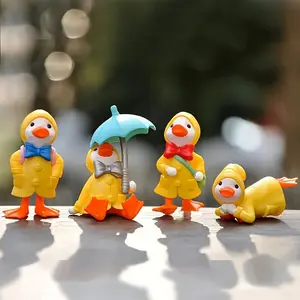 Mini Duck Figurines Set of 4, Cute Ducks Wearing Raincoats, Garden Farm Decorations, Garden Accessories, Exterior Decorative Statues, Micro Landscape Ornaments, Home Office Gifts
