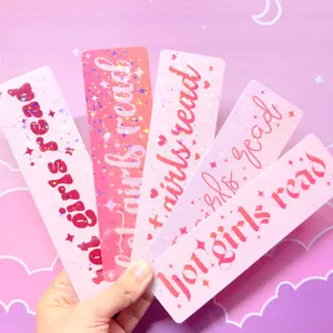 Hot Girls Read Bookmarks, diy bookmark pink Holographic Laminated Cardstock Bookmark, Cute Book Accessories, Cardstock, Page Saver For Women, Bookish Gift