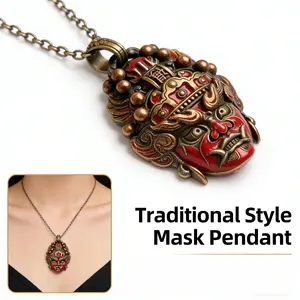 Original Chinese Deity Enamel Pendant, Guan Jiang Shou & Zeng Sun Er Jiang Necklace, Vintage Oriental Style Mythology Amulet