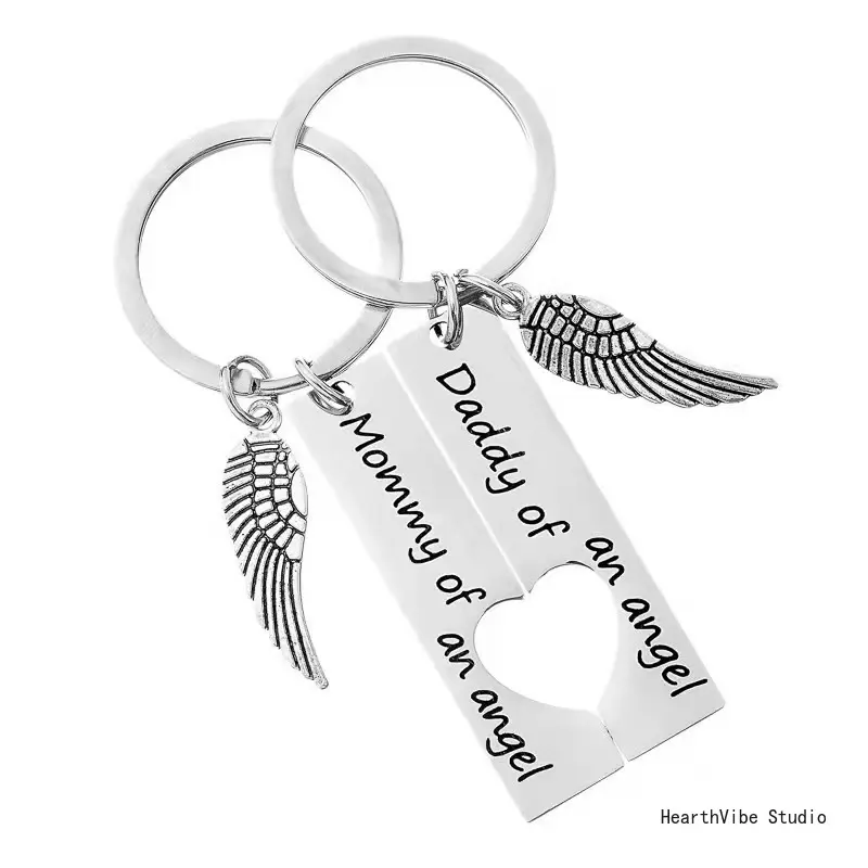 Angel Wings Keychain Pair, Commemorative Sympathy Gift for Bereaved Parents, Mommy & Daddy of an Angel Memorial Set for Family, Keychain Included, Keychain Accessories, Key Holders