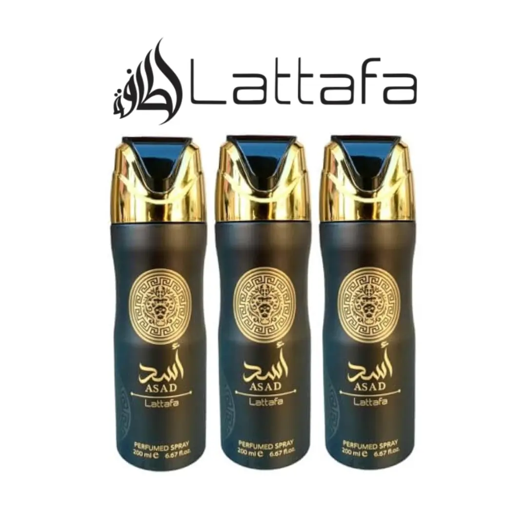 Lattafa Asad Body Spray for Men – Pack of 3 (6.67oz Each) | Long-Lasting Arabic Scent | Viral Masculine Fragrance | Perfumes Arabia