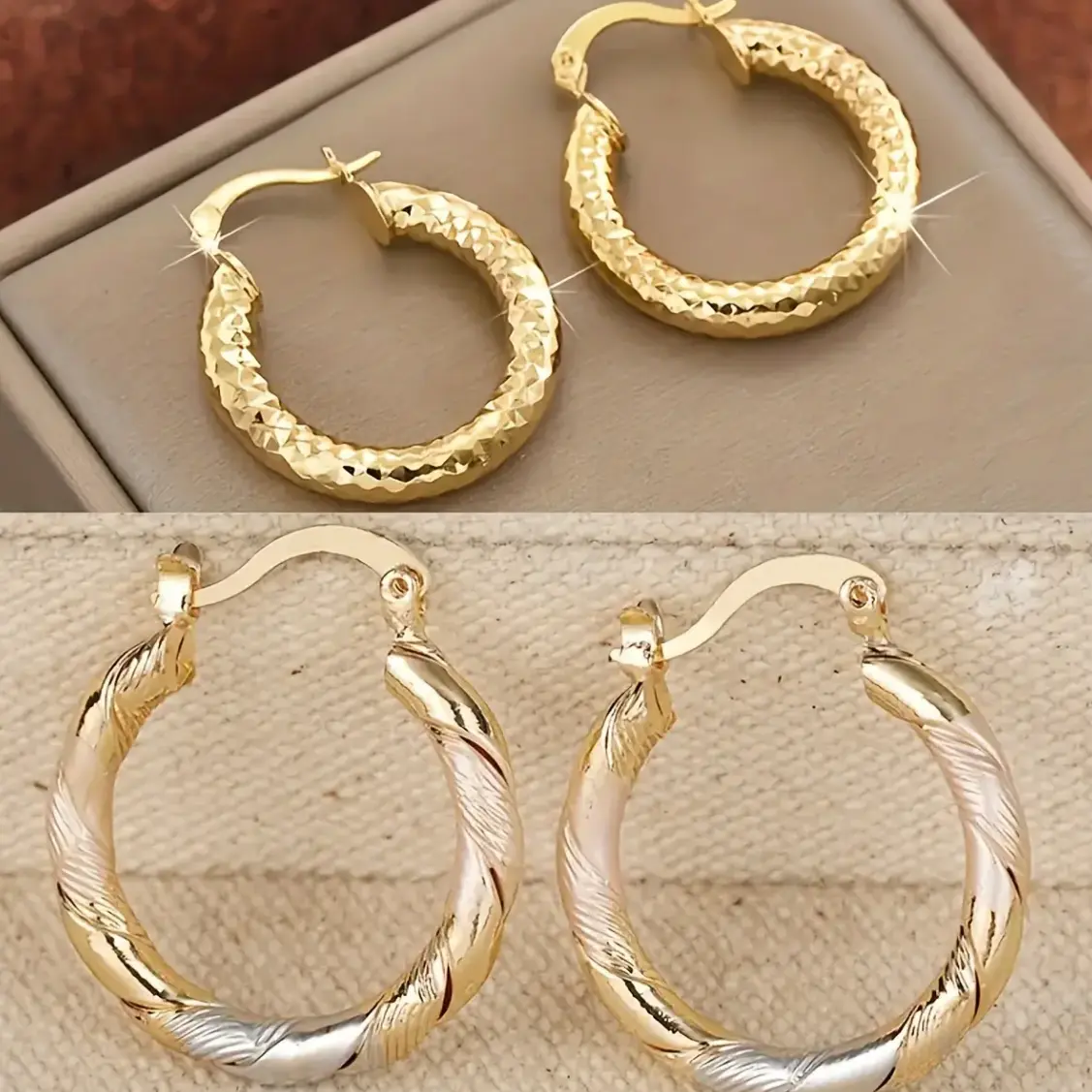 18K Real Gold Plated Hypoallergenic Hoop Earrings Set, Waterproof, Elegant, Long-Lasting Color Retention for Everyday Wear