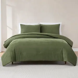 Lush Decor Arden Ribbed Corduroy Comforter Set - Solid Color, Soft Poly Velvet, OEKO-TEX Certified, Machine Washable, Cozy Bedding for Dorm or Kids Bedroom