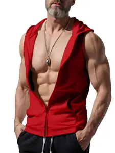 Men's Solid Zip Up Hooded Vest Jacket, Casual Breathable Comfortable Sleeveless Outerwear for Gym Workout Running, Sporty Breathable Outerwear, Menswear for All Seasons