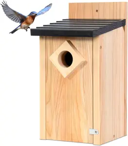 Classic Birdhouse Box Waterproof Bluebird Houses for Outdoors Wood Blue Bird House Spray Paint Treatment  Nesting Box for Wrens, Swallows, Finches, Chickadee