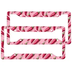 2pcs Pink Hot Chili Pepper License Plate Frame Aluminum License Plate Holder Funny License Plate Decorative with Screws Size 12.2x6.3 Inch Men Women ﻿