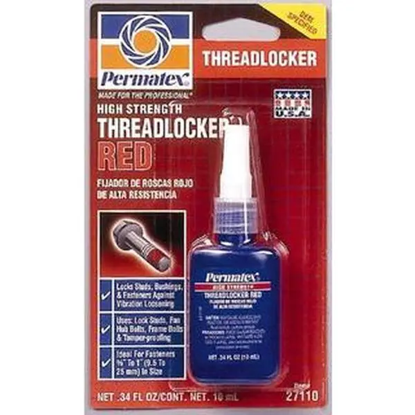 Permatex High-Strength Red Liquid Threadlocker (Series 271, 27110) - 10 mL Bottle, 24 hr Full Cure Time, Hand Tool-Compatible, Heat-Removable Threadlocking Solution for Home Improvement Building Supplies