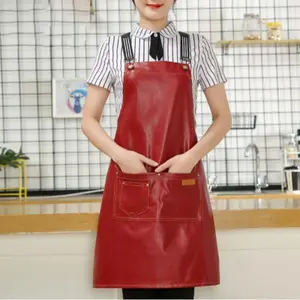PU Waterproof Apron with 2 Large Pockets, Adjustable Oil-Resistant Apron for Kitchen Dishwashing Cooking Restaurant Supermarket Bakery Baking Household Items
