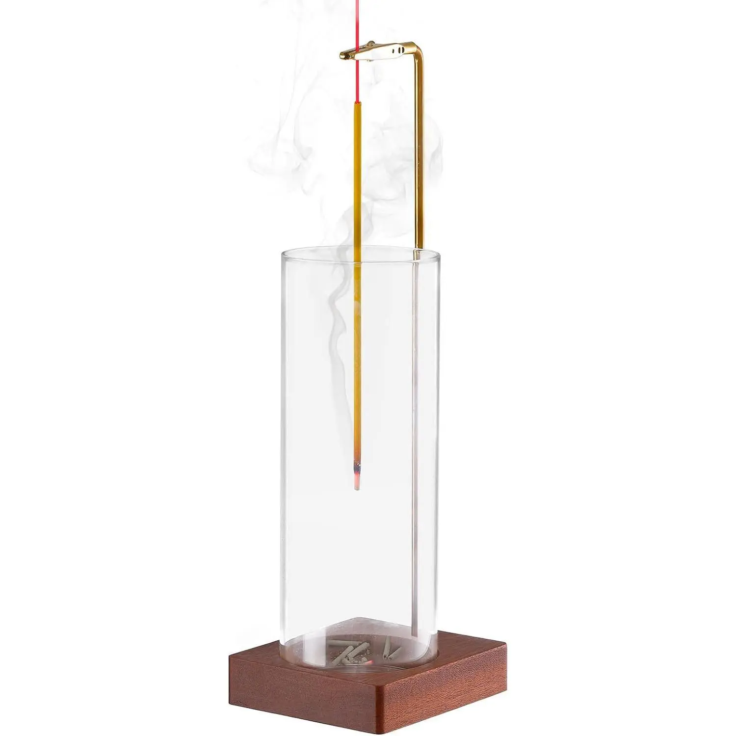 Clear Glass Incense Holder without Incense, Wooden Base, Home Fragrance Decor, Home Aromatherapy, Desktop Ash Catcher Incense Burner, Home Décor Aroma for Meditation, Yoga & Relaxation