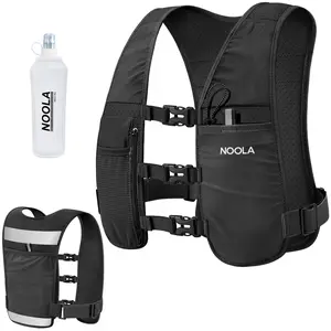 【New Store Offer】NOOLA Running Vest for Men Women, Adjustable Running Hydration Vest with 500ml Soft Flask, Lightweight Water Backpack with Phone Holder for Hiking Cycling Marathon Trail Race, Black