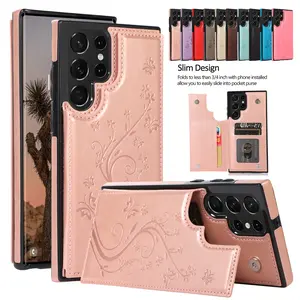 Wallet Flip Case for Samsung Galaxy S26 Ultra S25 S24 S23 S22 with Card Holder, Flower PU Leather Kickstand Protective Cover Case for Women