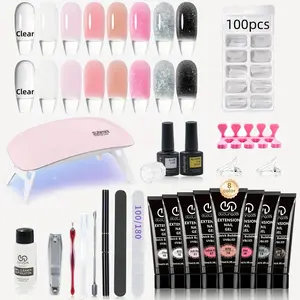 Professional Poly Gel Nail Kit for Beginners, 1 Set Soak off UV Gel LED Lamp Nail Art Kit with Nail File & Nail Stick & Tape & Nail Cleaning Pad, Nail Extension Kit, Poly Gel Nail Kit Complete