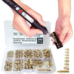 Heat Set Insert Tools kit Brass Nuts 3D Printing 60W Digital Soldering Iron and 380 count Kit Threaded Inserts with Insert Tips M2 M2.5 M3 M4 M5 M6(1/4) M8 for inserts 3d printing and plastic