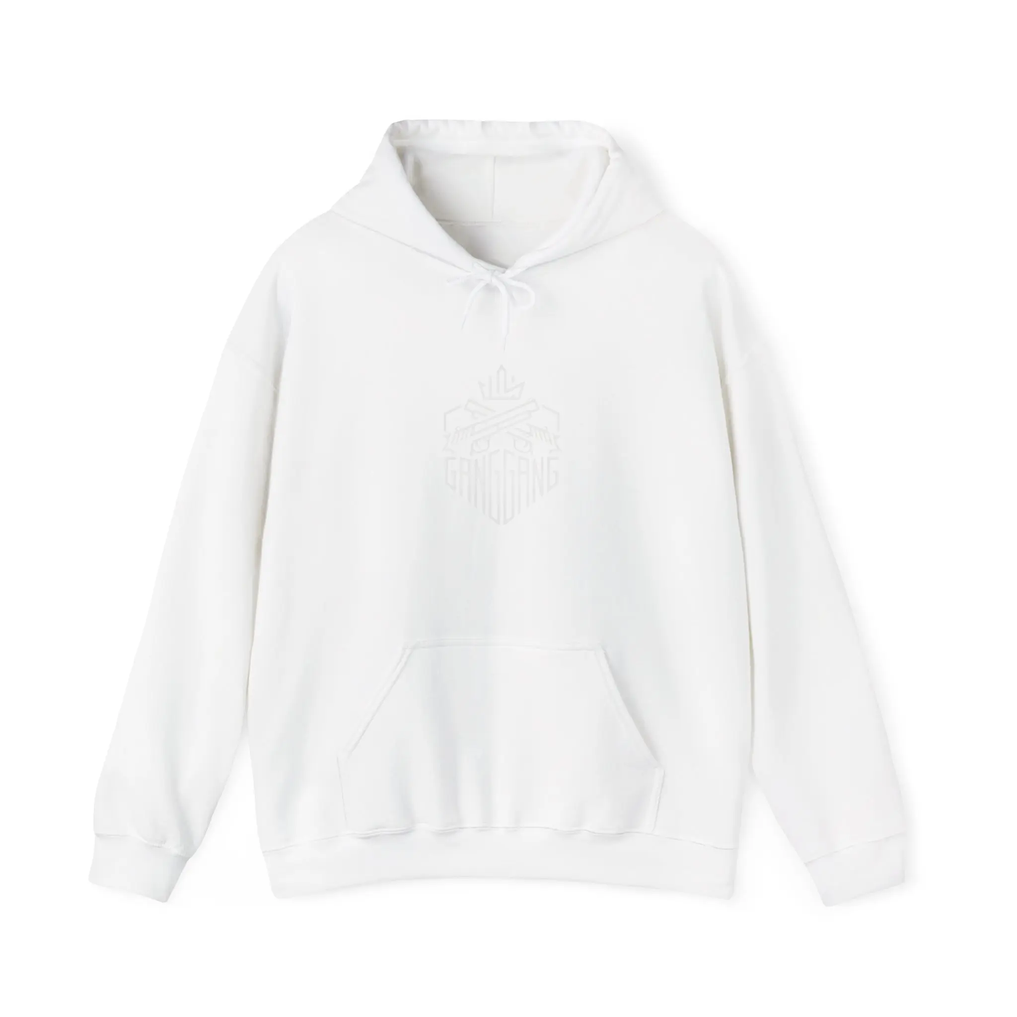 Minimal White Hoodie — Subtle Embossed Monogram Pullover