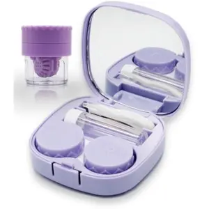 Contact Lens Case with Cleaner Washer, Travel Size Contact Lens Applicator & Removal Tool Kit with Mirror, Solution Bottle, Cute Colored Design for Daily Outdoor (Purple)