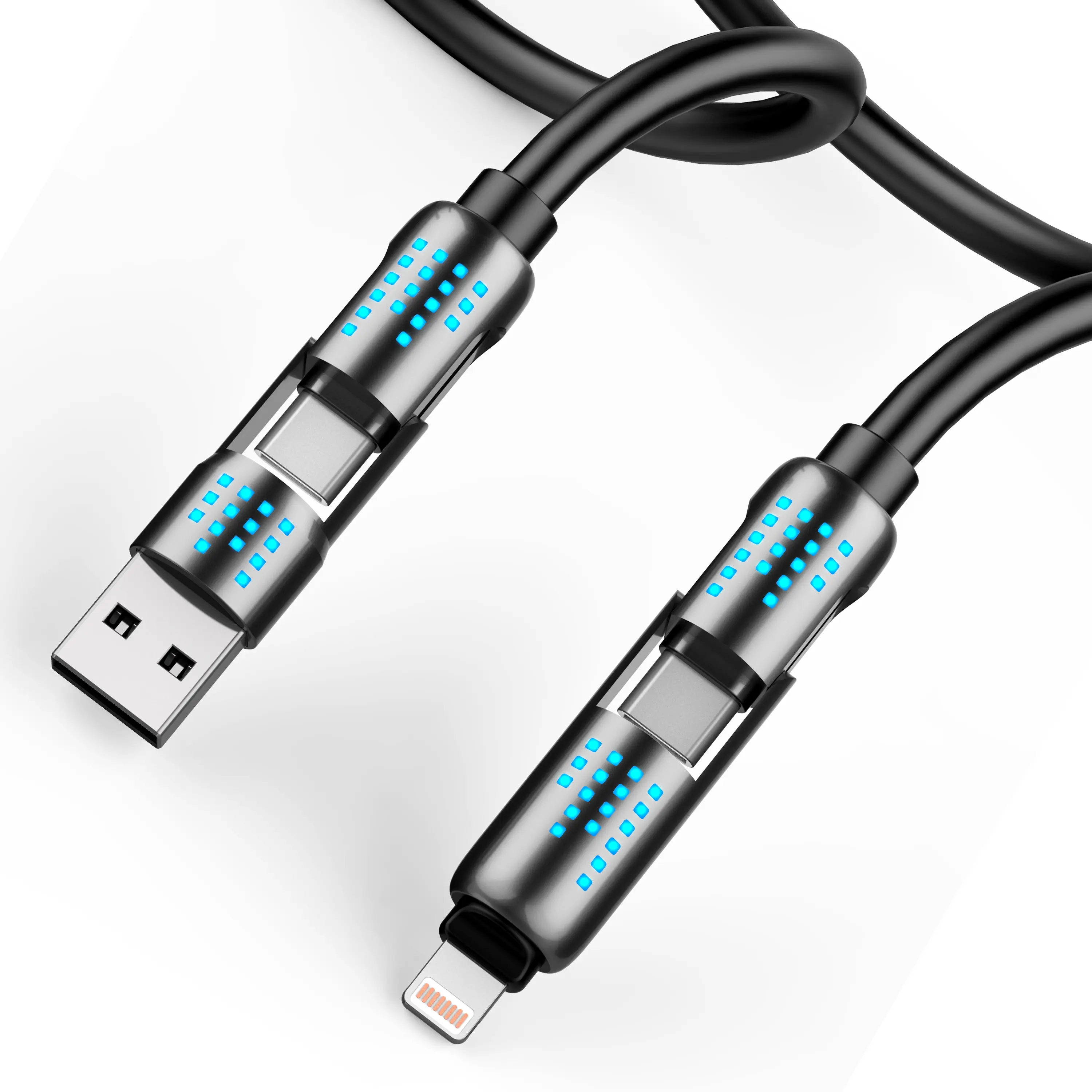 240W 4-in-1 USB-C Fast Charging Cable, USB-C & Lightning & USB-A Combo, PD 5A Power Delivery, Universal Charging & Data Sync Cable for Phones, Tablets, Laptops