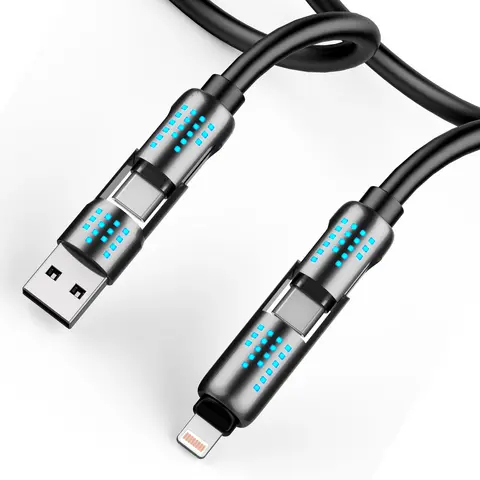 240W 4-in-1 Silicone Alloy Charging Cable with E-Marker Chip, PD 5A Support, Multiple Ports, Overheat Guard, USB-A Compatible, for Laptop/Tablet/Smartphone, Charging & Data Sync Protection