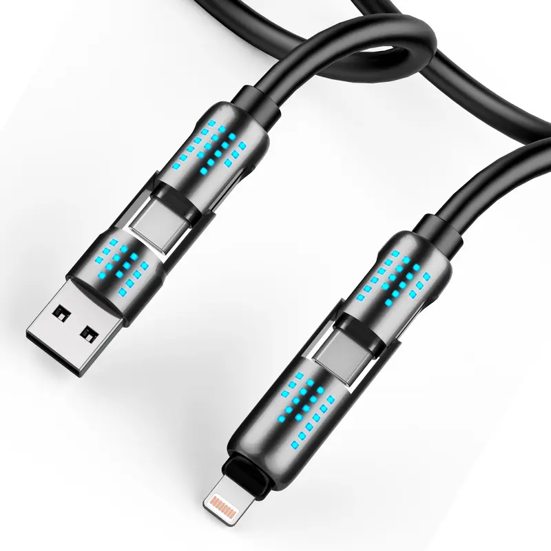 240W 4-in-1 Silicone Alloy Charging Cable with E-Marker Chip, PD 5A Support, Multiple Ports, Overheat Guard, USB-A Compatible, for Laptop/Tablet/Smartphone, Charging & Data Sync Protection