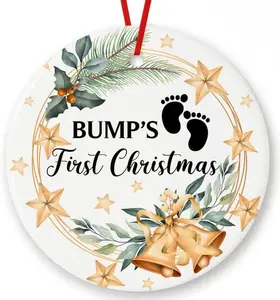 Bumps First Christmas Ornament 2023 Baby on The Way Ornaments Ceramic Circle 3"
