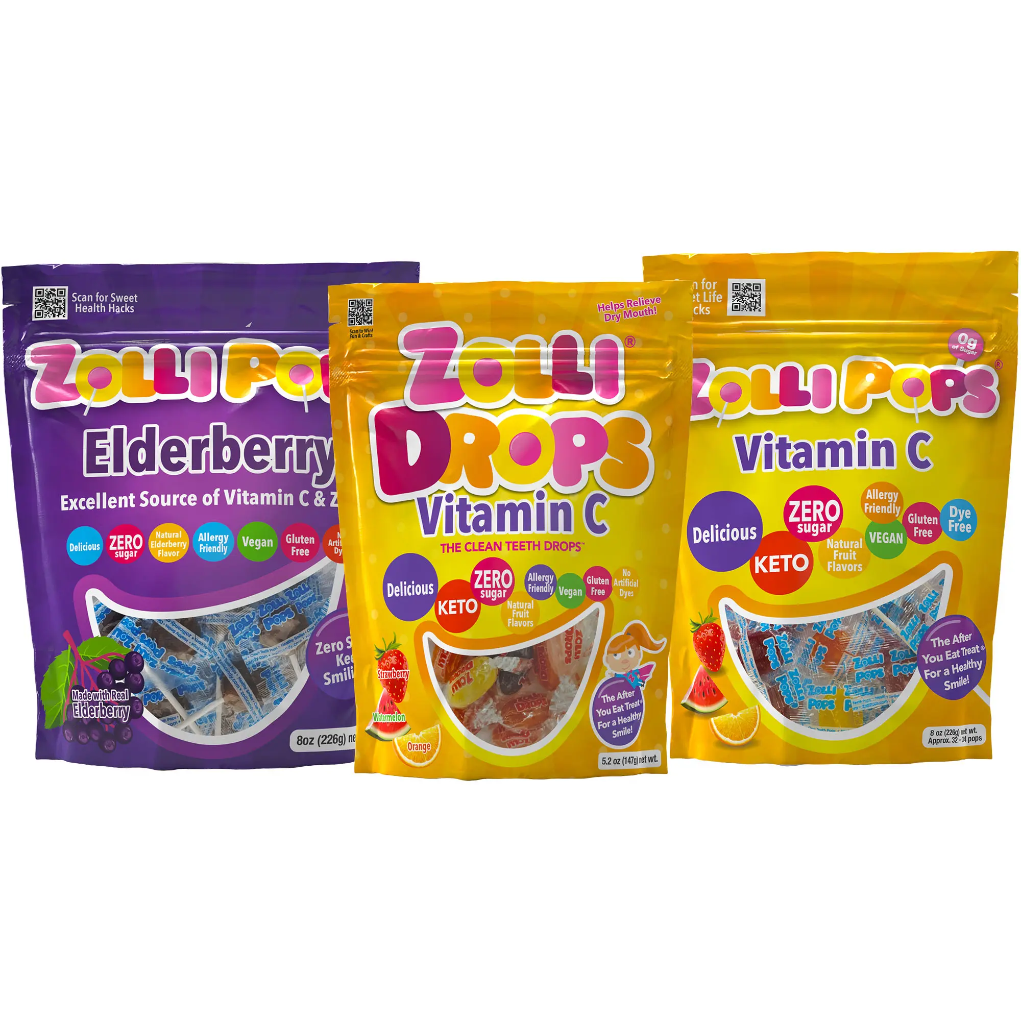 Zollipops Zero Sugar Winter Wellness Bundle Elderberry Lollipops Vitamin C Drops & Lollipops Pouch Delicious KETO Gluten Free Vegan Allergy Friendly No Artificial Dyes Kosher Candy Snack Sweet