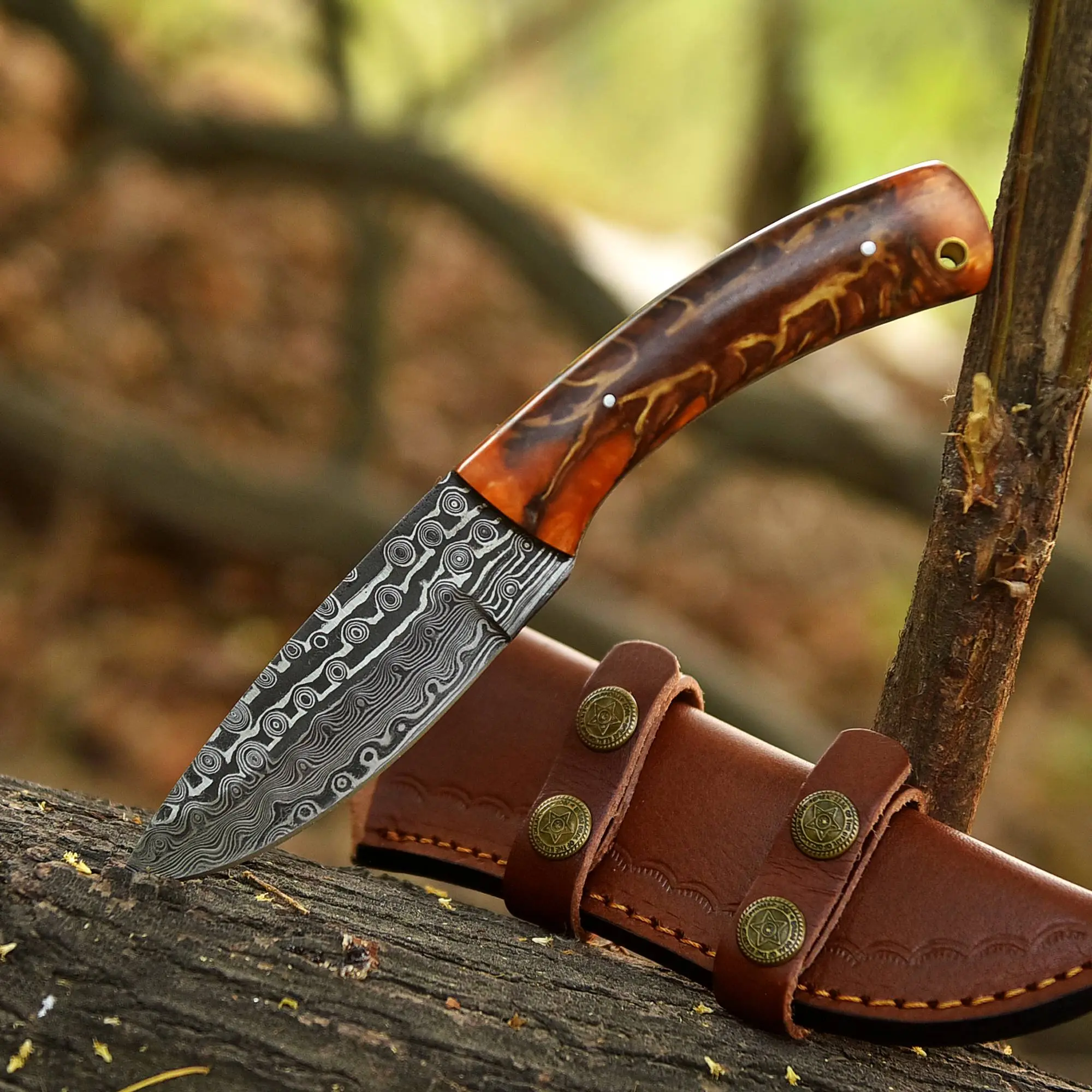Custom Hand Forged Damascus Steel Blade Fixed Blade Pancake Skinner Knife Outdoor Knife