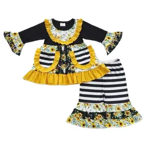 6 A27-26--fall sunflower black and white striped flare pants girls fashion suit