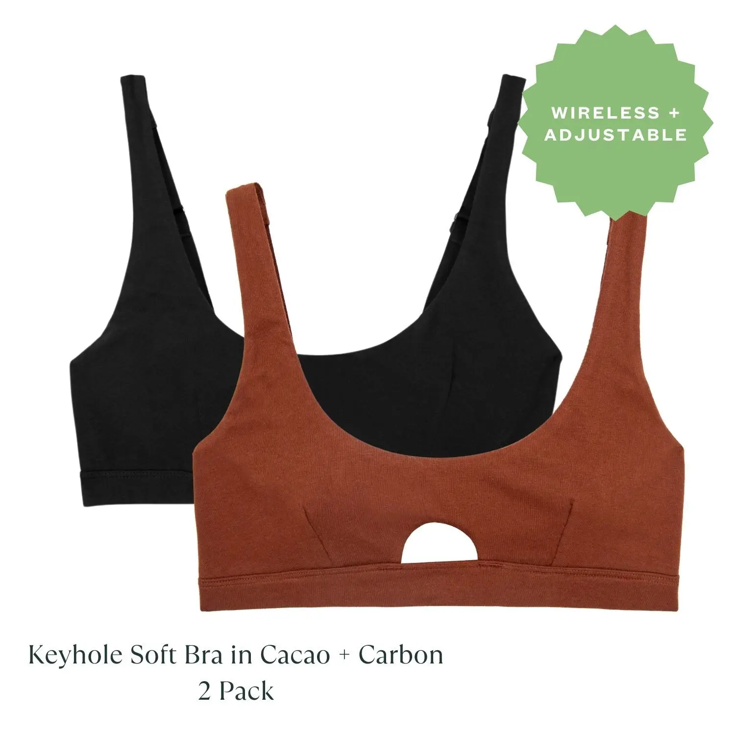 Organic Cotton Keyhole Soft Bra Carbon & Cacao 2-Pack