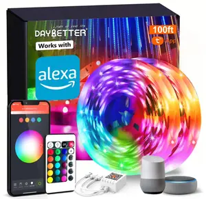 DAYBETTER 100FT WIFI Outdoor LED Strip Lights, Led lights strip bedroom，Music Synchronization with Remote Control and Application, Used for Outdoor, Balcony, and Christmas Decorations.