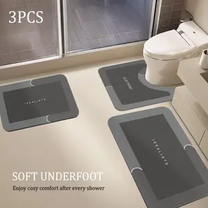 ‌3PCS U-Shaped Diatomium Mud Bathroom Floor Mat Simple Light Luxury Absorbent Non-Slip Drain Mat Carpet‌ Rubber Diatomite Bath Mat Quick Drying Mat Silicone