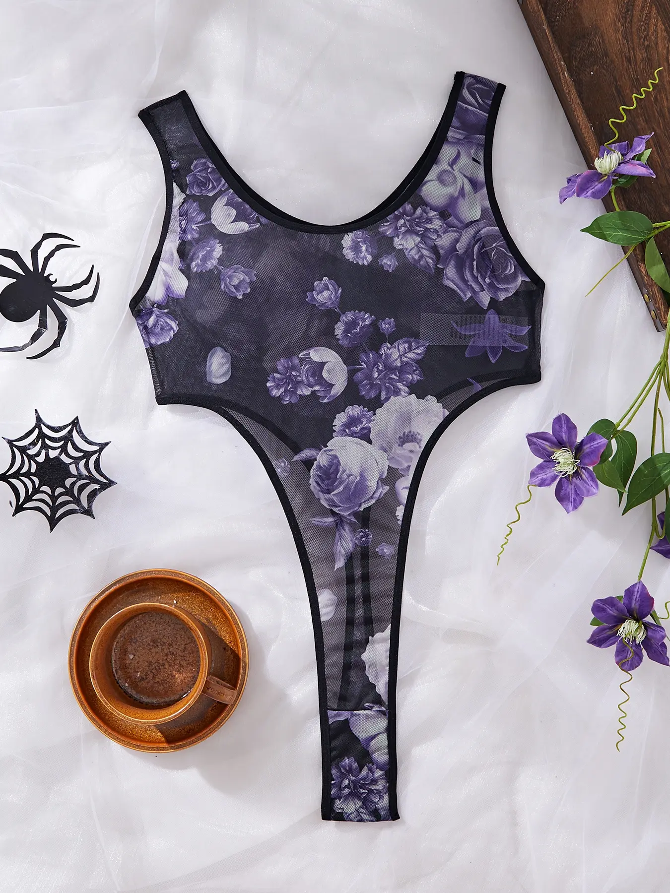 Sexy Halloween Pumpkin Print Jumpsuit - Sleeveless, Stretchy & Fitted Black/Orange Pajama Set 🎃 #HalloweenOutfit Bodycon Fitted Bodysuit Stretchy Bodysuit