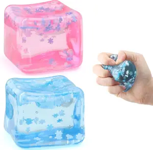 Ice Cube Fidget Toy for All Ages: 2 Pack Sensory Squishy Fidget Toys, Square Stress Balls, Classroom Prizes, Anxiety Relief Stress Cube Gift for Kids Teens Adults Blue Set