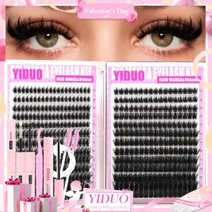 YIDUO 2 Styles Volume Lash Clusters Kit 100D/Manga Spike Lashes Clusters Kit 8-18mm Cluster Eyelash Extension Kit 481 Pcs D-Curl With Lash Bond and Seal, Lash Remover, Lash Tweezers, Eyelash Brush, Eyelash Extensions Kit