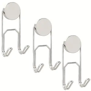 3pcs Super Strong Magnetic Double Hooks, Rustproof Sturdy Hooks, Hanger Connector Hooks, U Shaped Hook, Heavy-Duty with 25mm Base, Suitable for Cruise Ships, Camping Grills, Kitchens, Fridges, Garage Walls, Stainless Steel and Black Color