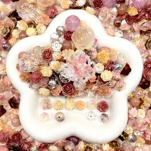Rustic Rose  - Soft Resin Nail Art Charms with Beads – Drillable Floral Resin Decorations for Press-On Nails, Jewelry & DIY Crafts