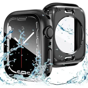 2 in 1 Waterproof Case For Apple Watch Screen Protector Series 6,5,4, SE 3,2,1 44mm, 360 Protective Glass Face Cover Hard PC Bumper + Back Frame For Apple Watch Accessories 44 mm