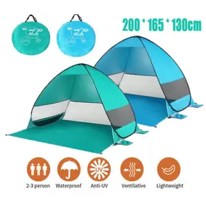 1 PC Durable Compact Portable Pop-Up Beach Tent - Quick Setup Green Oval Shelter with Steel Support & Polyester Fabric - Includes 6 Stakes - All-Season Sunshade for 2-3 People - Camping, Beach, Picnic, Park Use