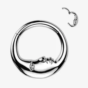 Crescent Moon Face Clicker Hoop Ring 316L Stainless Steel 16 Gauge 8/10mm Diameter for Septum Ear Facial Piercings